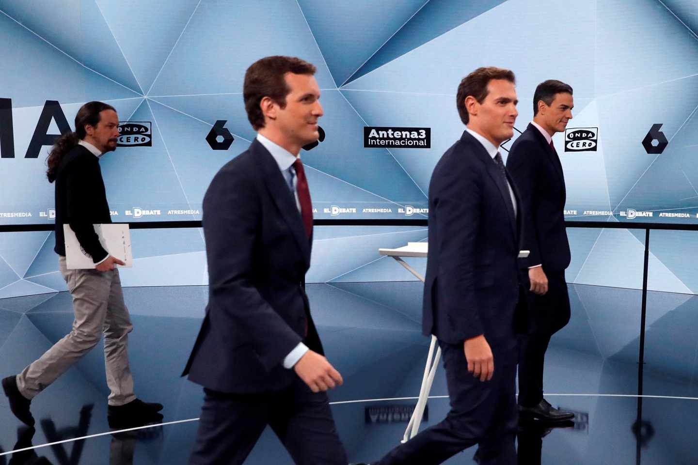 Los candidatos a la presidencia del Gobierno, Pablo Iglesias (UP); Pablo Casado (PP); Albert Rivera (Cs); y Pedro Sánchez (PSOE)