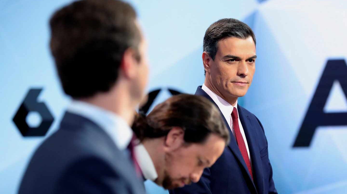 Pablo Casado, Pablo Iglesias y Pedro Sánchez, en el debate de Atresmedia.