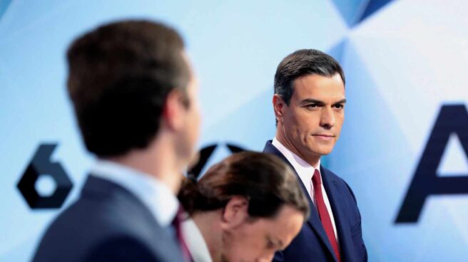 Pablo Casado, Pablo Iglesias y Pedro Sánchez, en un debate antes de las elecciones de abril.