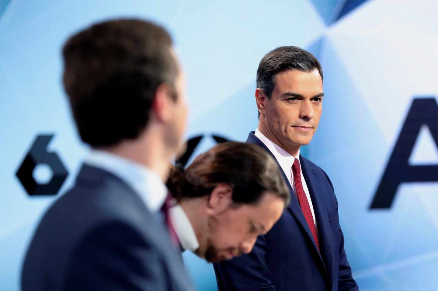 Pablo Casado, Pablo Iglesias y Pedro Sánchez, en un debate antes de las elecciones de abril.