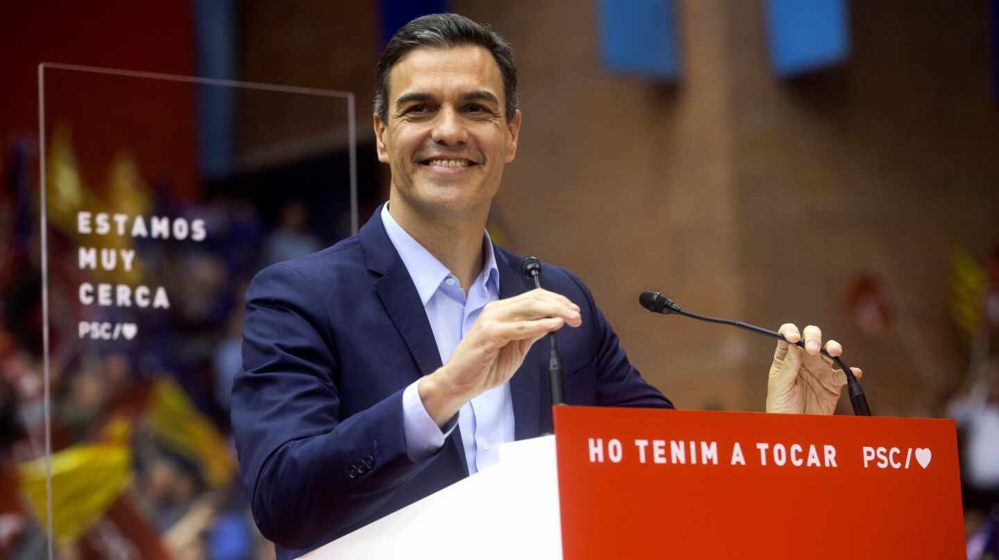 Pedro Sánchez este jueves en un acto de campaña en Barcelona.