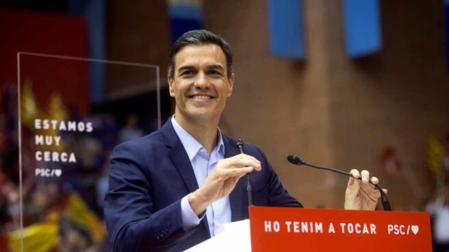 Pedro Sánchez este jueves en un acto de campaña en Barcelona.