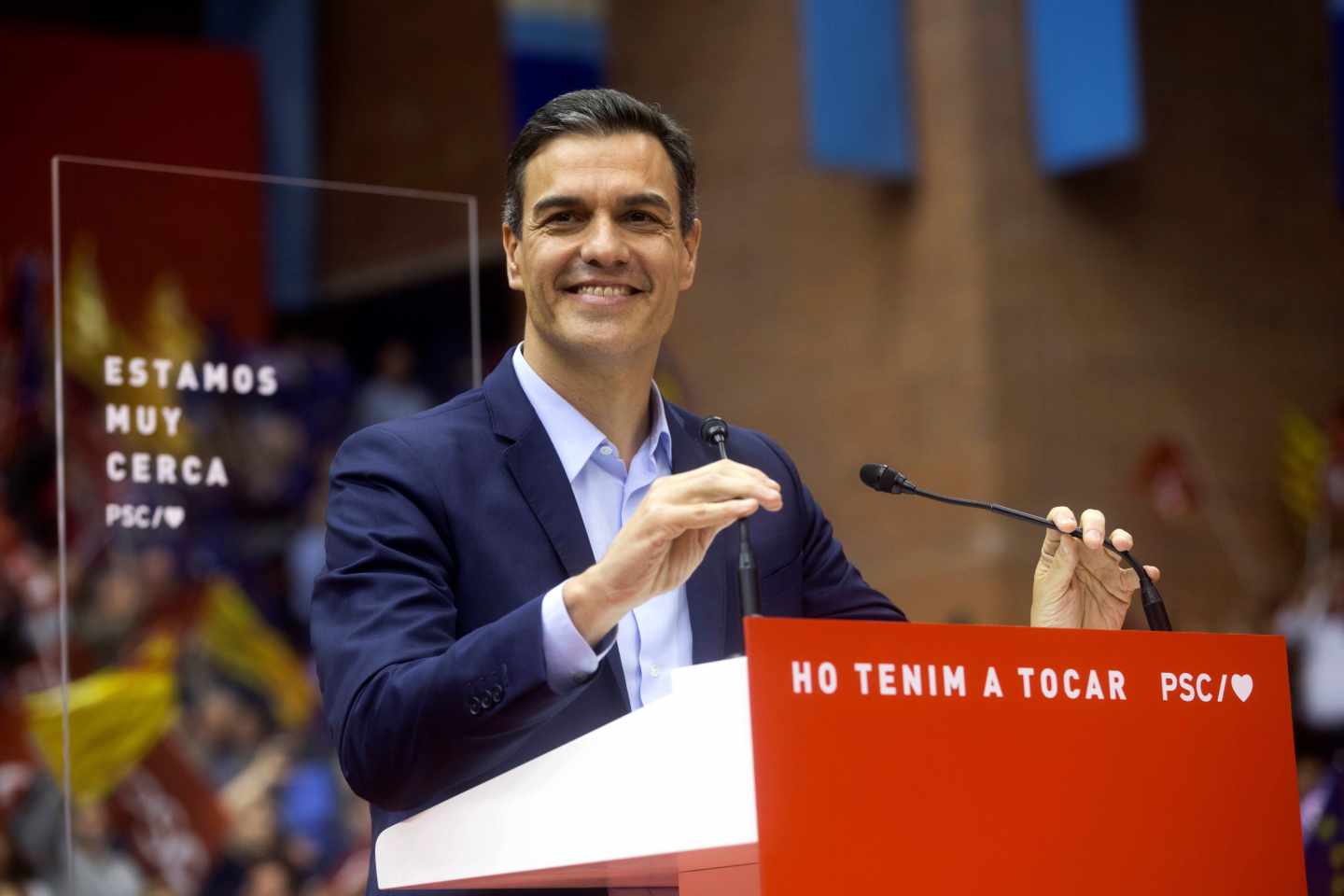 Pedro Sánchez este jueves en un acto de campaña en Barcelona.