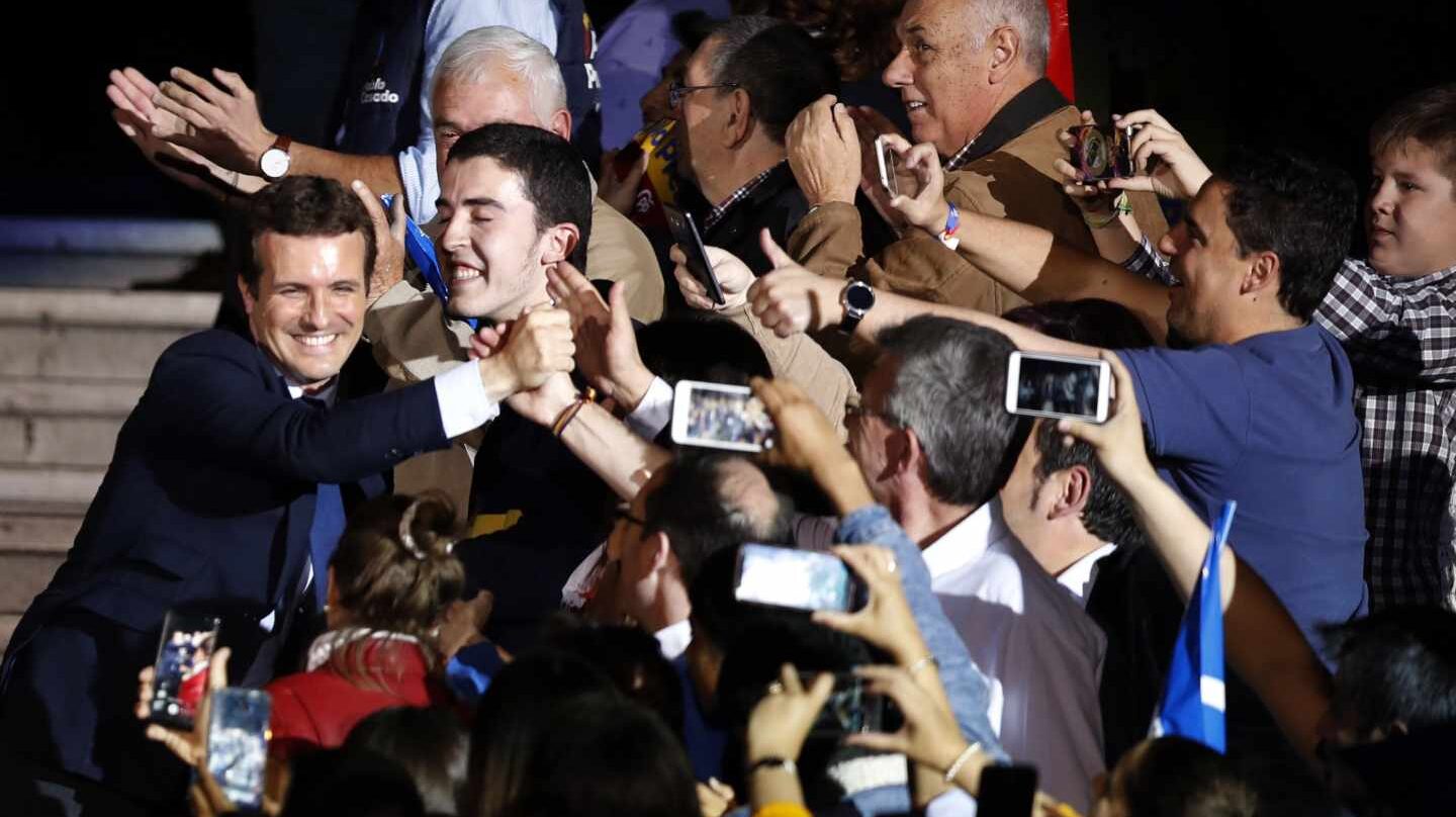 El líder del PP, Pablo Casado, en el acto de cierre de campaña en el Wizink Center.