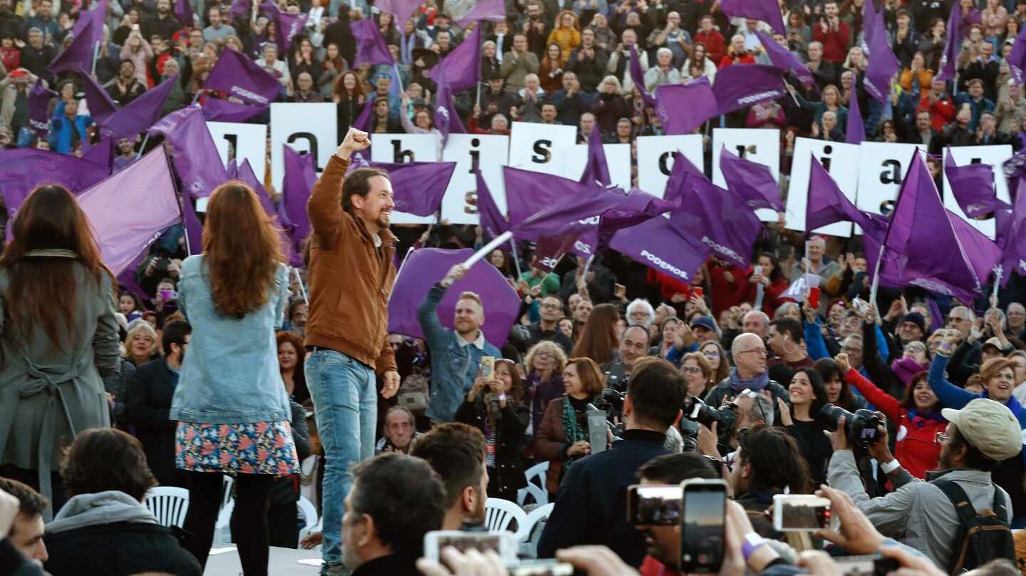 El líder de Unidas Podemos, Pablo Iglesias, en el acto de cierre de campaña.