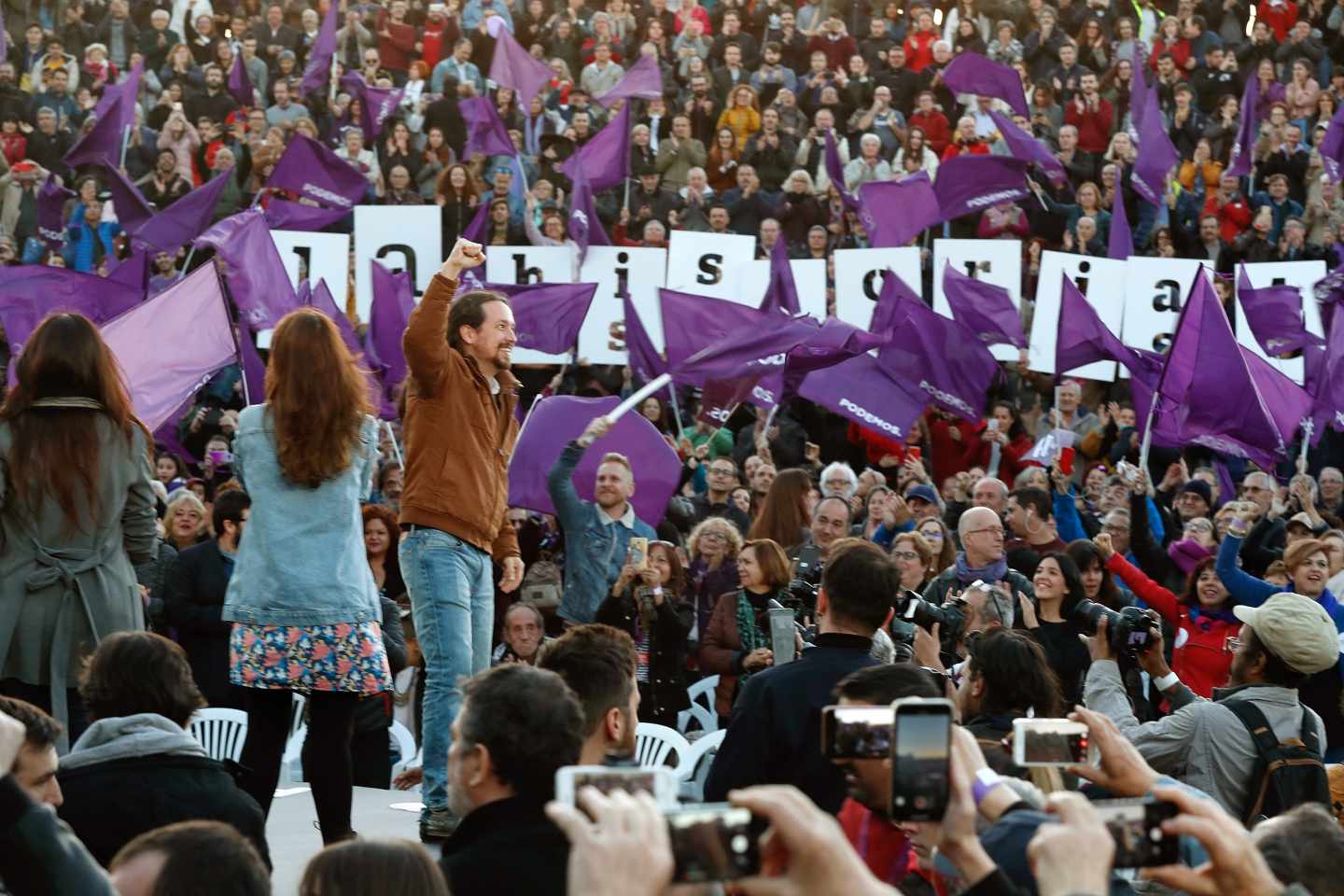 El líder de Unidas Podemos, Pablo Iglesias, en el acto de cierre de campaña.