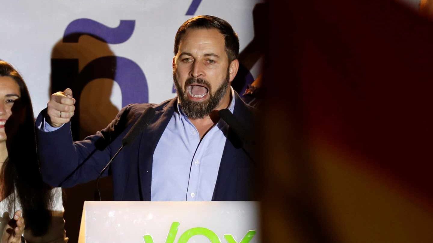 El líder de Vox, Santiago Abascal, tras los resultados electorales.