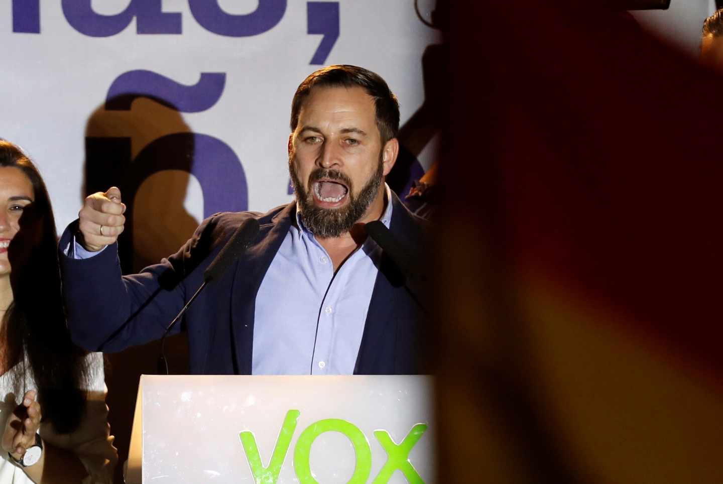 El líder de Vox, Santiago Abascal, tras los resultados electorales.
