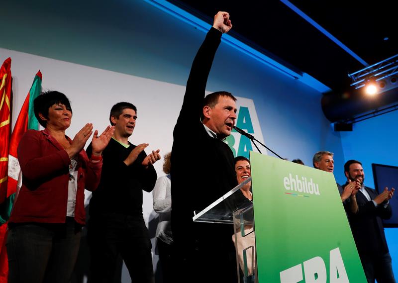 El líder de EH Bildu durante la noche electoral del pasado 28 de abril.