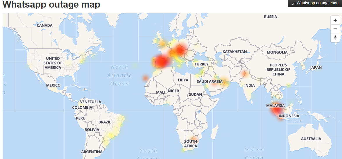 Incidencia de la caída de Whatsapp a nivel mundial.