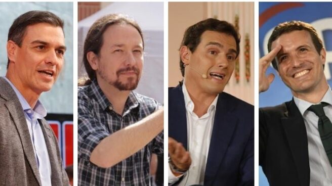 Candidatos debate. Pedro Sánchez, Pablo Iglesias, Albert Rivera y Pablo Casado. Pedro Sánchez, Pablo Iglesias, Albert Rivera y Pablo Casado.