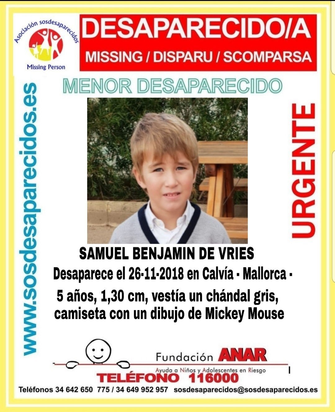 Cartel de desaparición de Samuel Bejanmin de Vries