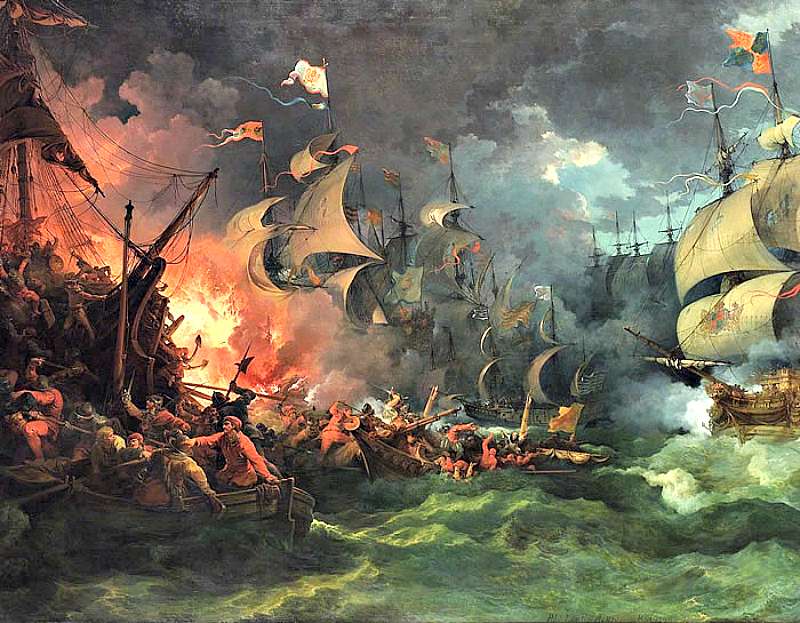 Derrota de la Armada Invencible, pintura de Philippe-Jacques de Loutherbourg.