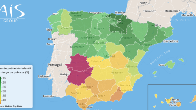 Mapa de la pobreza infantil elaborado por la consultora AIS Group. Mapa de la pobreza infantil elaborado por la consultora AIS Group.