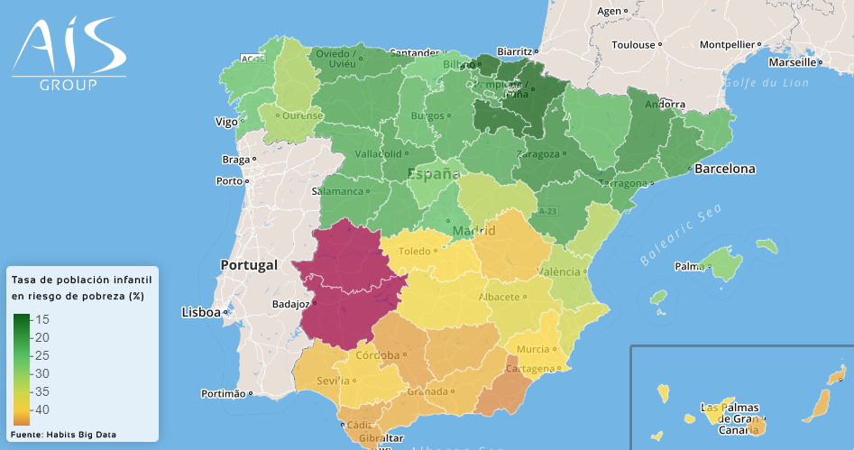 Mapa de la pobreza infantil elaborado por la consultora AIS Group.