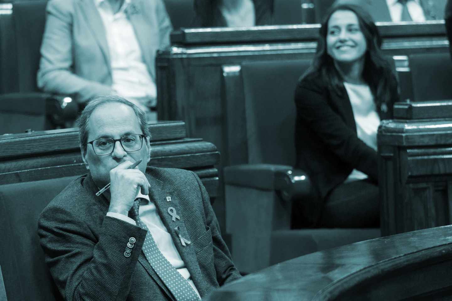 El presidente de la Generalitat de Cataluña, Quim Torra, durante el pleno del Parlament convocado hoy en el que se debatió una moción impulsada por el PSC en la que insta al Govern que él preside a someterse a una cuestión de confianza o dar ya por terminada la legislatura y convocar nuevas elecciones.