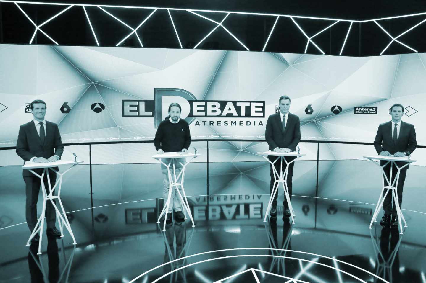 Los candidatos en el debate de Atresmedia: Pablo Casado, Pablo Iglesias, Pedro Sánchez y Albert Rivera