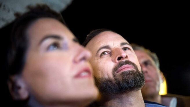 Santiago Abascal, en el inicio de campaña en Madrid.