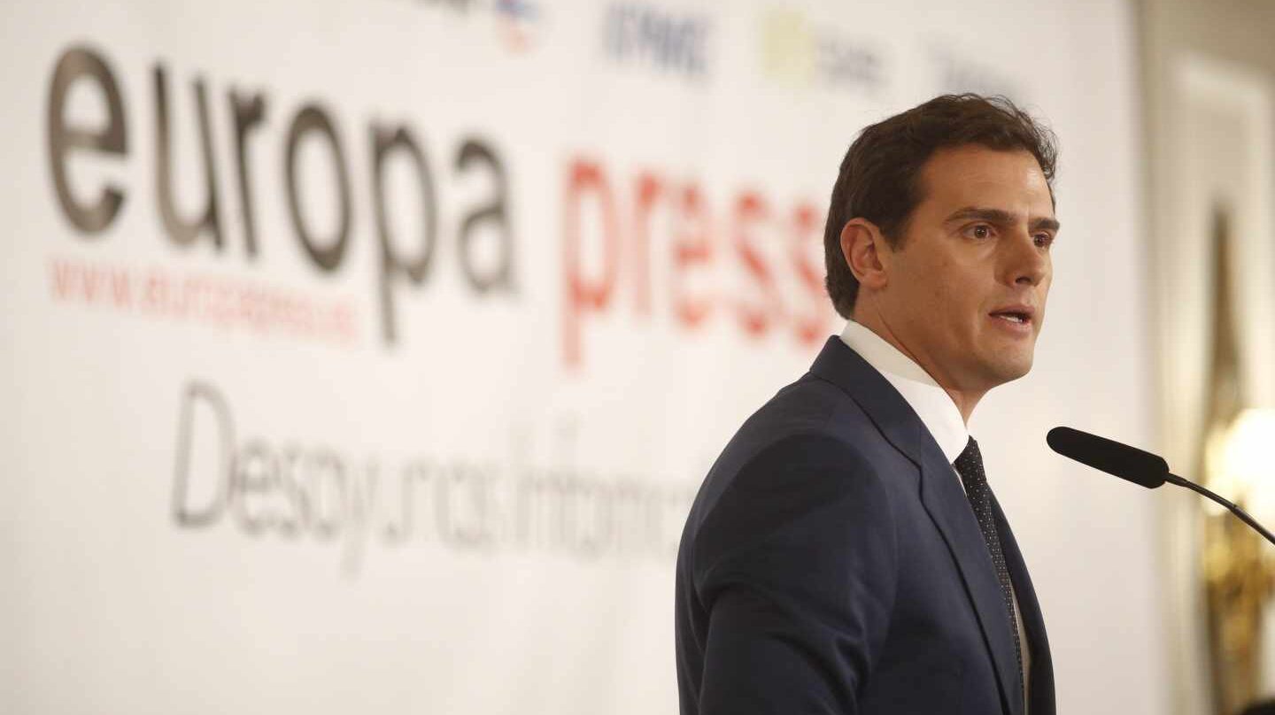 El líder de Ciudadanos, Albert Rivera, en el desayuno informativo de Europa Press.