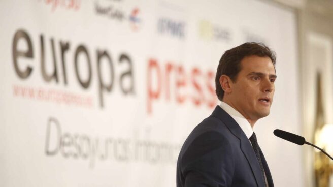 El líder de Ciudadanos, Albert Rivera, en el desayuno informativo de Europa Press.