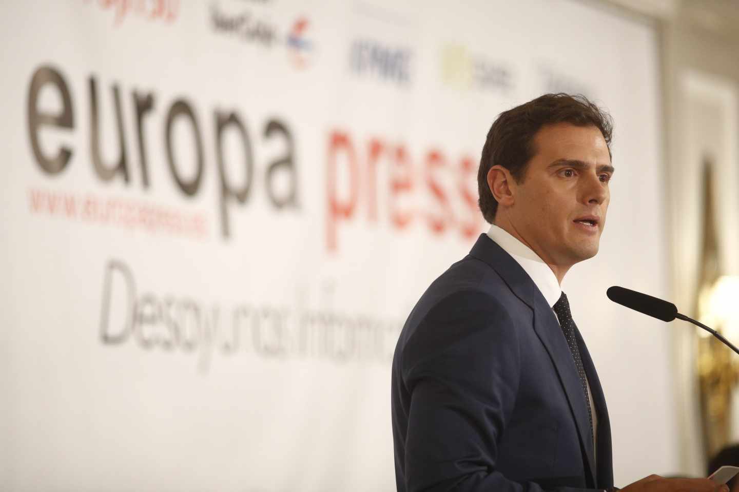 El líder de Ciudadanos, Albert Rivera, en el desayuno informativo de Europa Press.