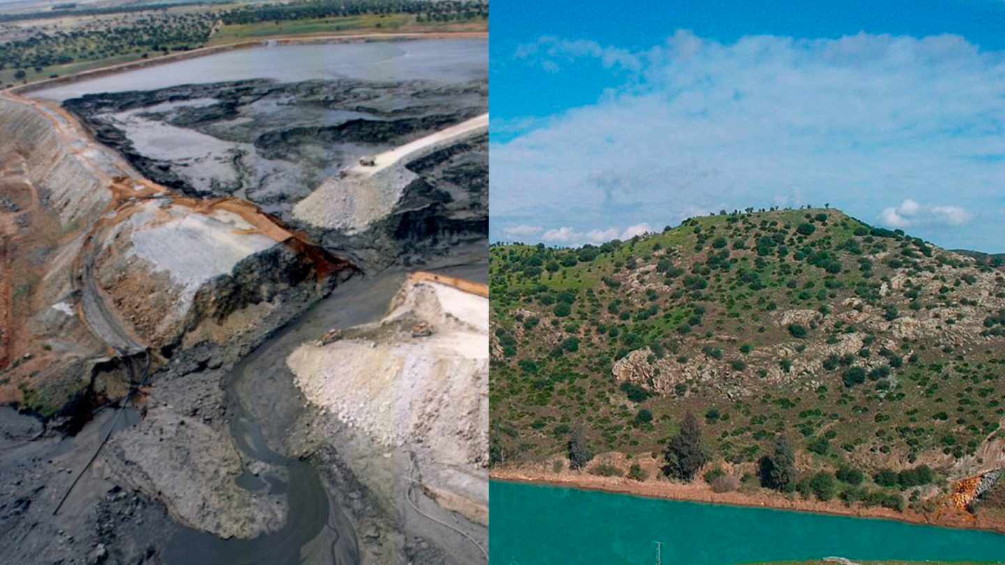 Rotura de la balsa de Aznalcóllar y Río Dulce con aguas turquesas por restos de contaminación