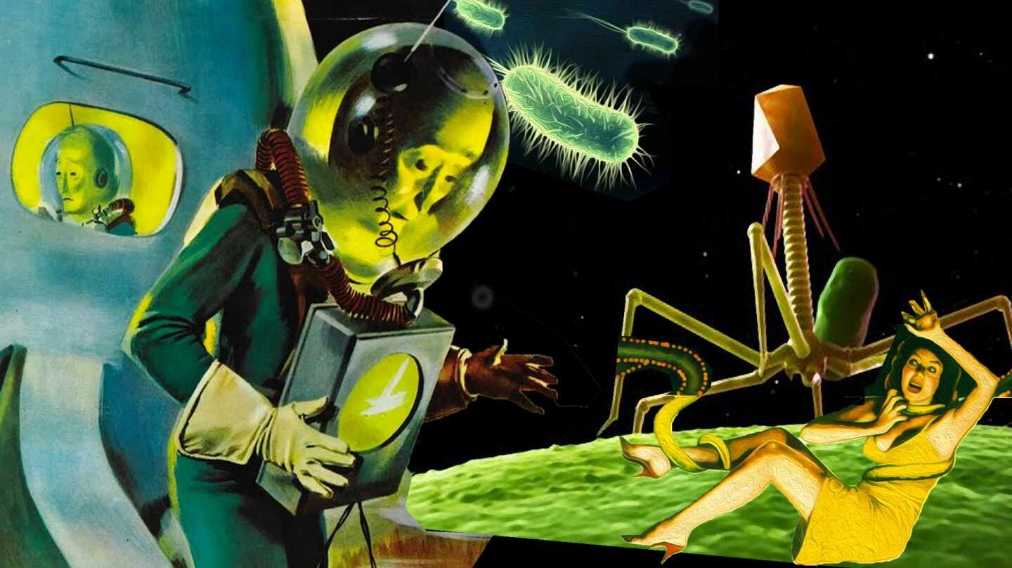 Bacterias del espacio. Retro cartel inspirado en 'El hombre del Planeta X'