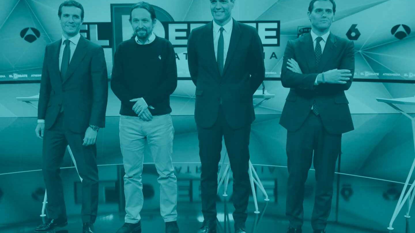 Casado, Iglesias, Sánchez y Rivera, antes del debate de Atresmedia.