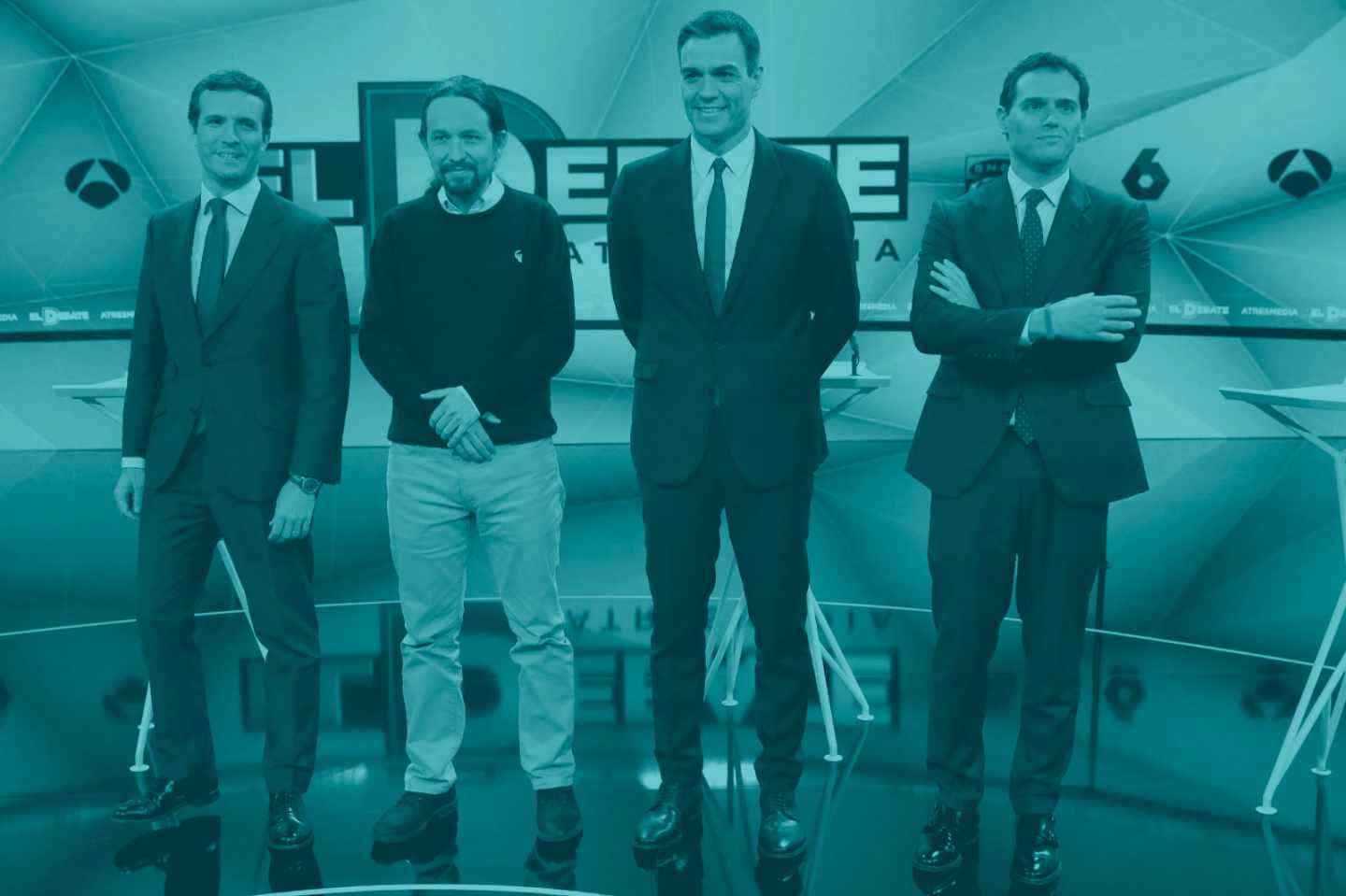 Casado, Iglesias, Sánchez y Rivera, antes del debate de Atresmedia.