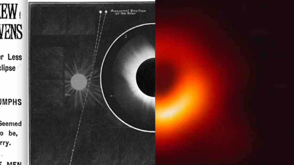 Foto del eclipse solar de 1919 y agujero negro de 2019