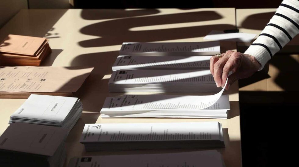 Un votante escoge su papeleta antes de paticipar en las Elecciones Generales.
