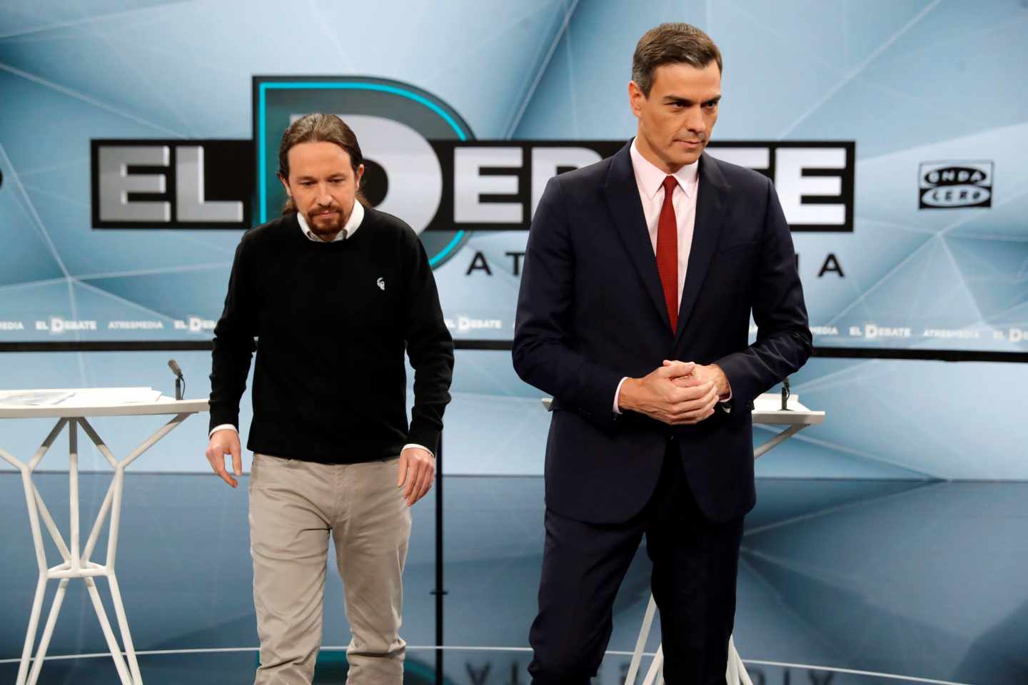 Pablo Iglesias y Pedro Sánchez, antes de uno de los debates de cara a las generales del 28A.