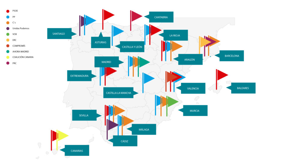 Las municipales y autonómicas del 26 de mayo dejarán ajustadas batallas en toda España para recuperar el poder que la derecha perdió en 2015.