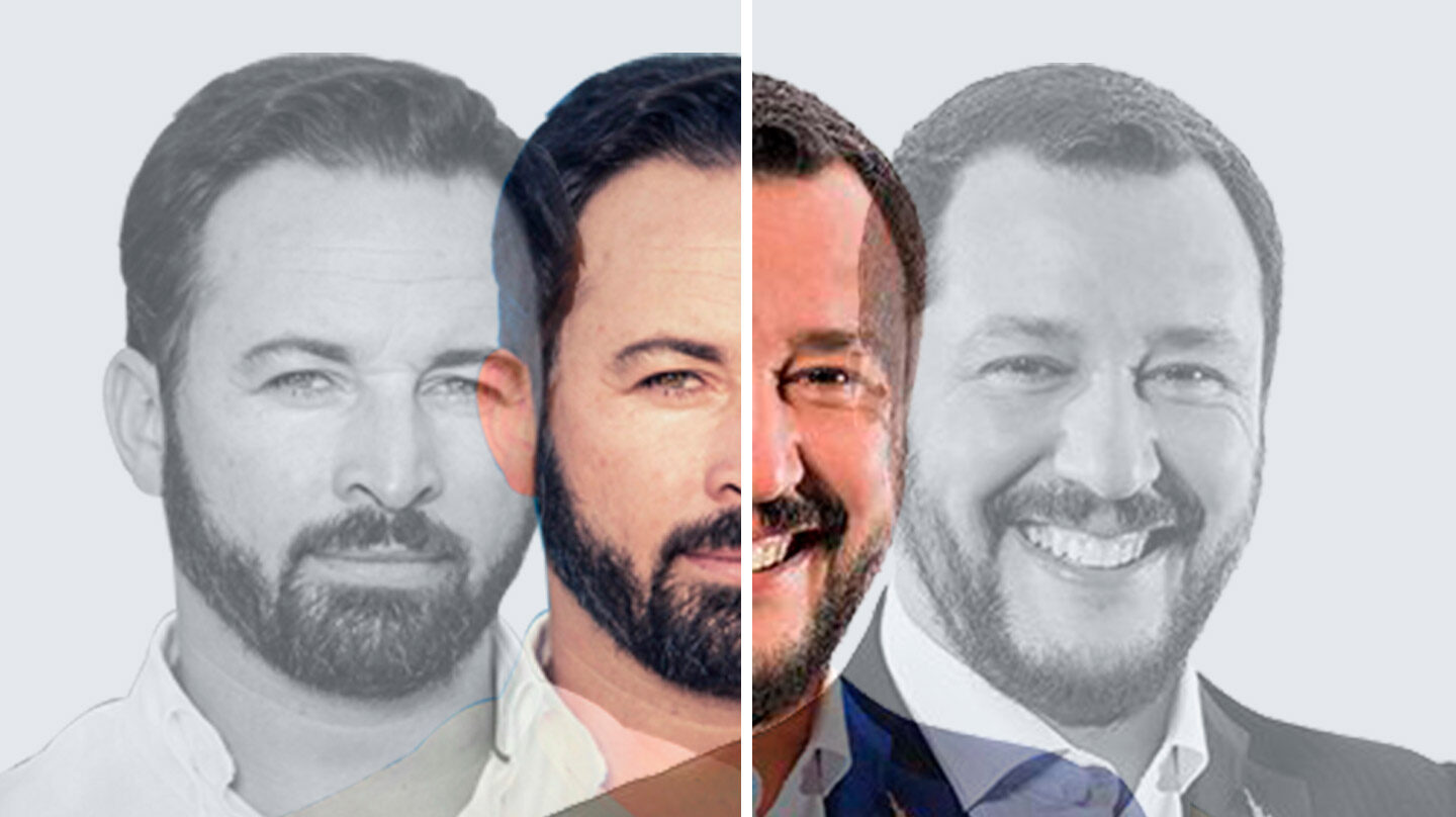 Matteo Salvini, ministro italiano del Interior, a la derecha, y Santiago Abascal, líder de Vox, a la izquierda.