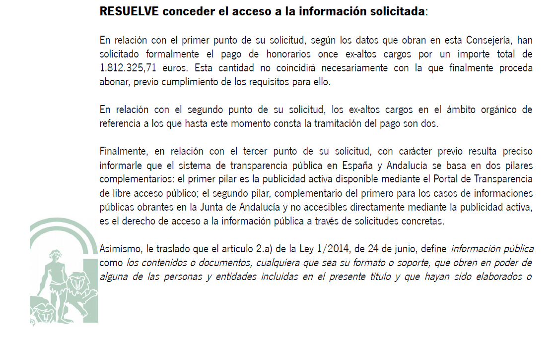 Respuesta de la Consejería de Empleo en relación a las solicitudes para el pago de la defensa jurídica.