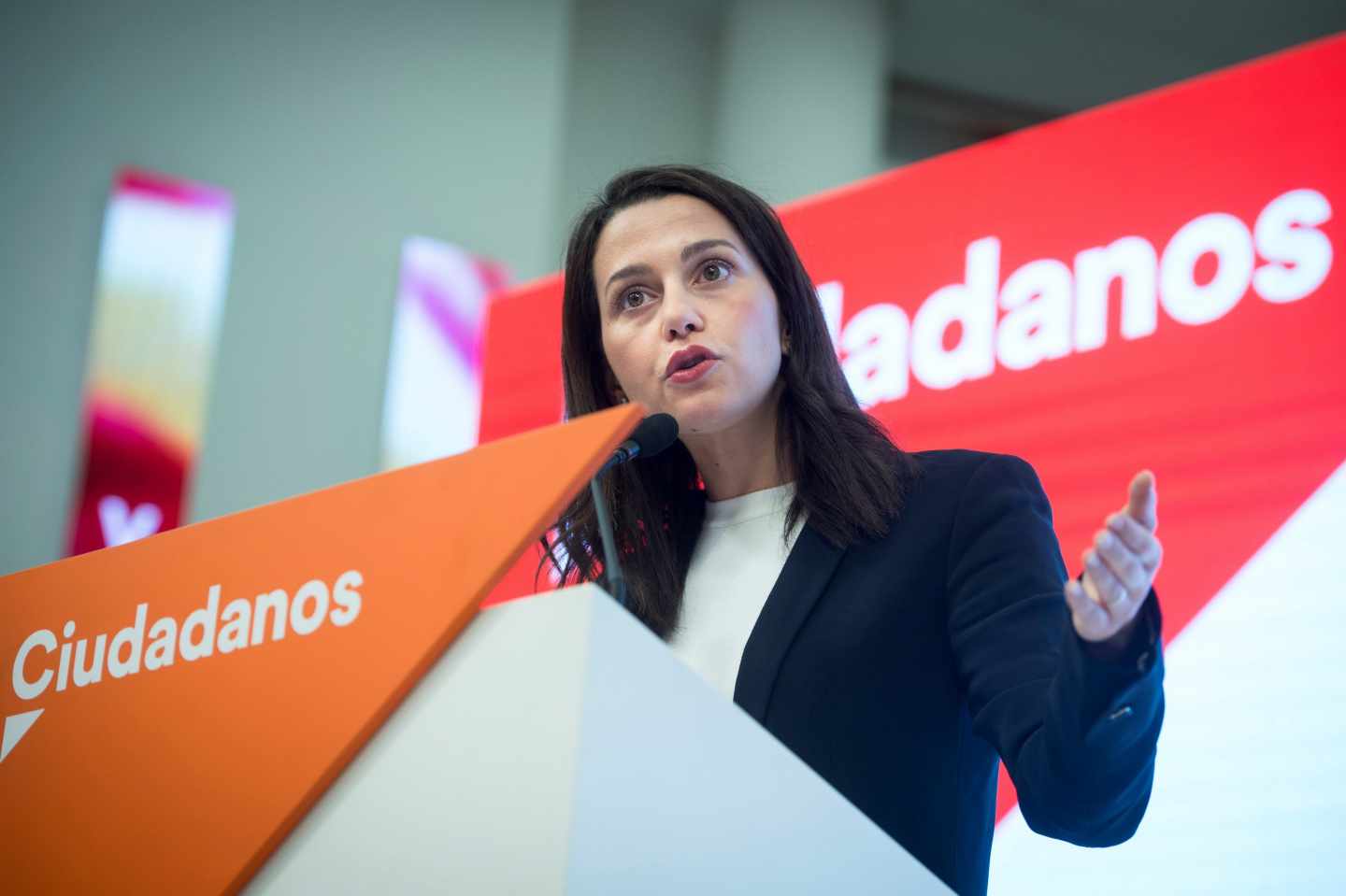 Inés Arrimadas en la sede de Ciudadanos de Madrid.