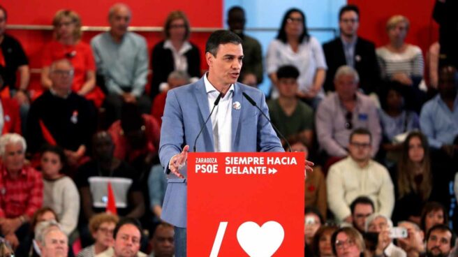 El secretario general del PSOE, Pedro Sánchez, durante el mitin en Zaragoza