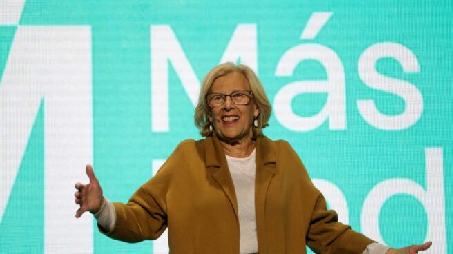 Manuela Carmena, en un acto electoral de Más Madrid.