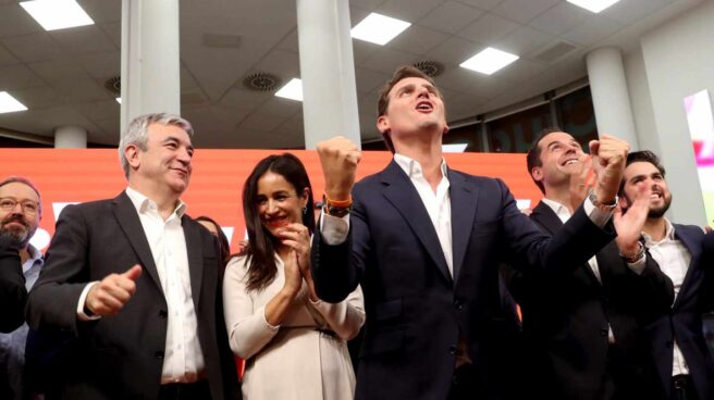 El líder de Ciudadanos, Albert Rivera, en la sede del partido tras los resultados electorales.