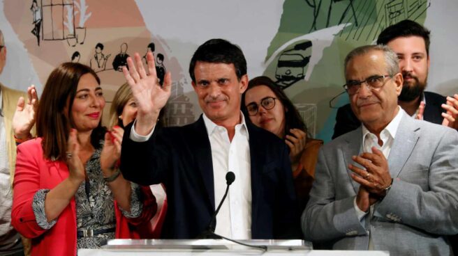El ex primer ministro francés y candidato a la alcaldía de Barcelona, Manuel Valls, en su sede electoral tras conocer los resultados de las municipales