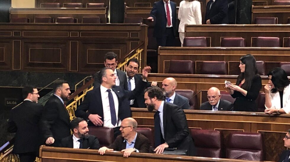 Santiago Abascal y los diputados de Vox, en el Congreso.