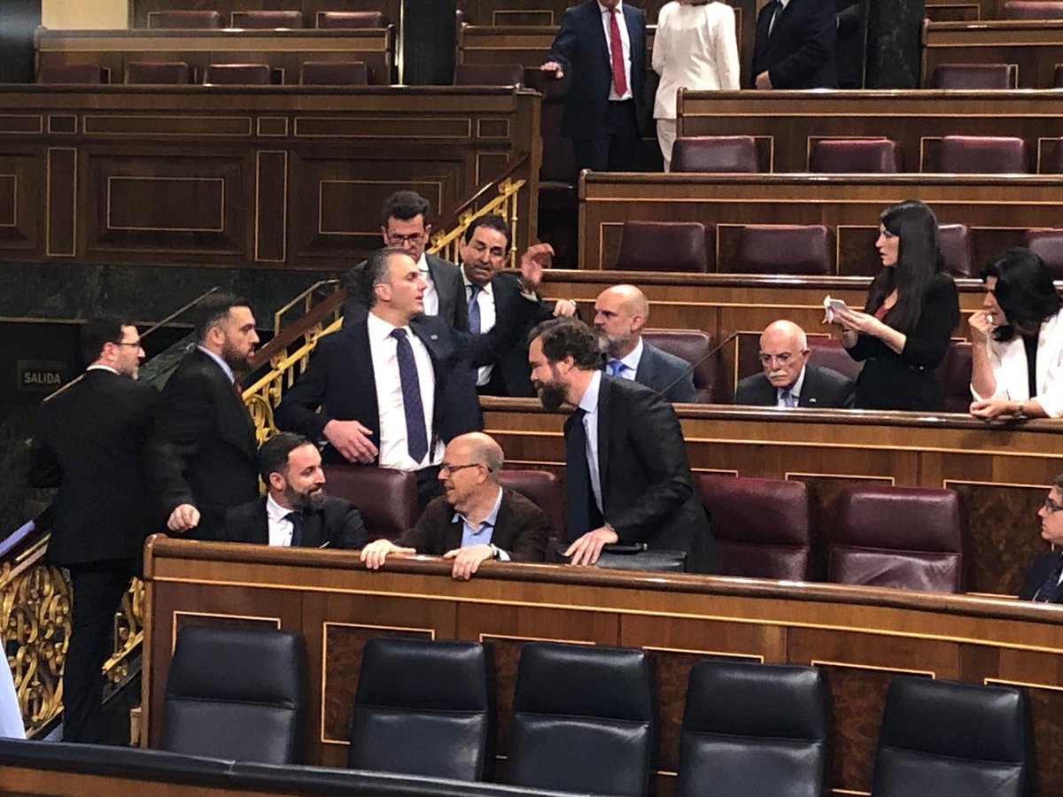 Santiago Abascal y los diputados de Vox, en el Congreso.