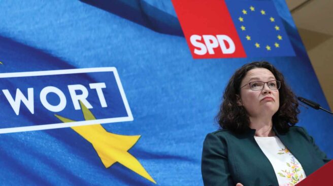 Andrea Nahles, líder socialdemócrata alemana, en rueda de prensa en Berlín.
