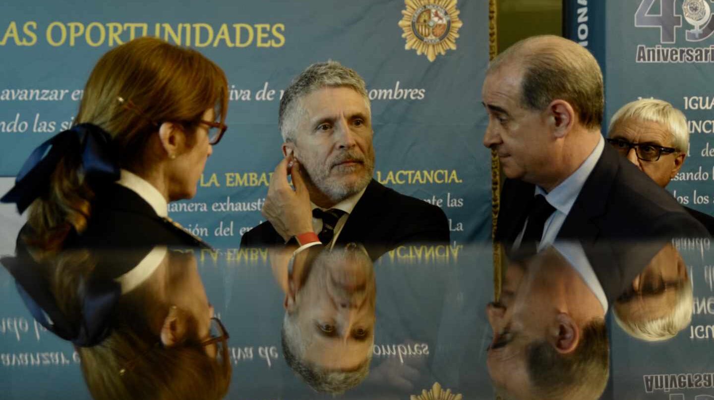 El ministro del Interior en funciones, Fernando Grande-Marlaska, y el director general de la Policía Nacional, Francisco Pardo Piqueras, en un acto oficial.