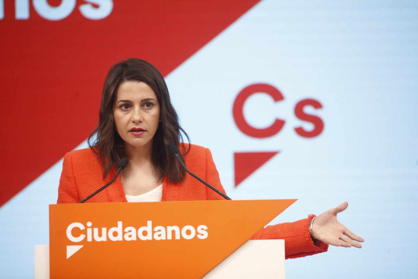 Inés Arrimadas en la sede de Ciudadanos en Madrid.