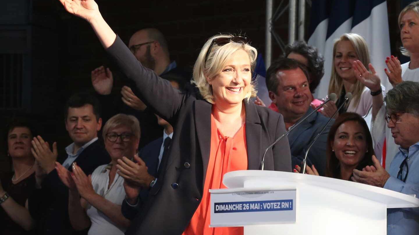 Marine Le Pen,líder de Reagrupación Nacional, en uno de los mítines de las europeas.