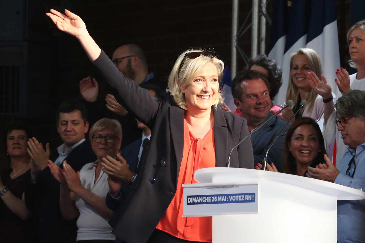 Marine Le Pen,líder de Reagrupación Nacional, en uno de los mítines de las europeas.