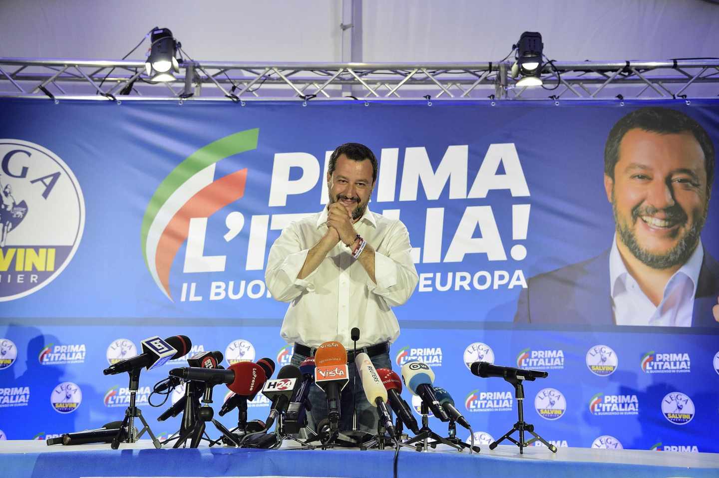Matteo Salvini, líder de la Liga, celebra su victoria en las europeas.