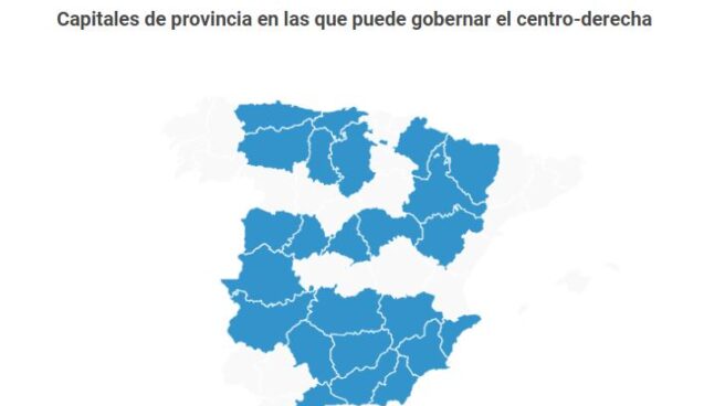 Capitales de provincia en las que suma mayoría absoluta el centro-derecha.