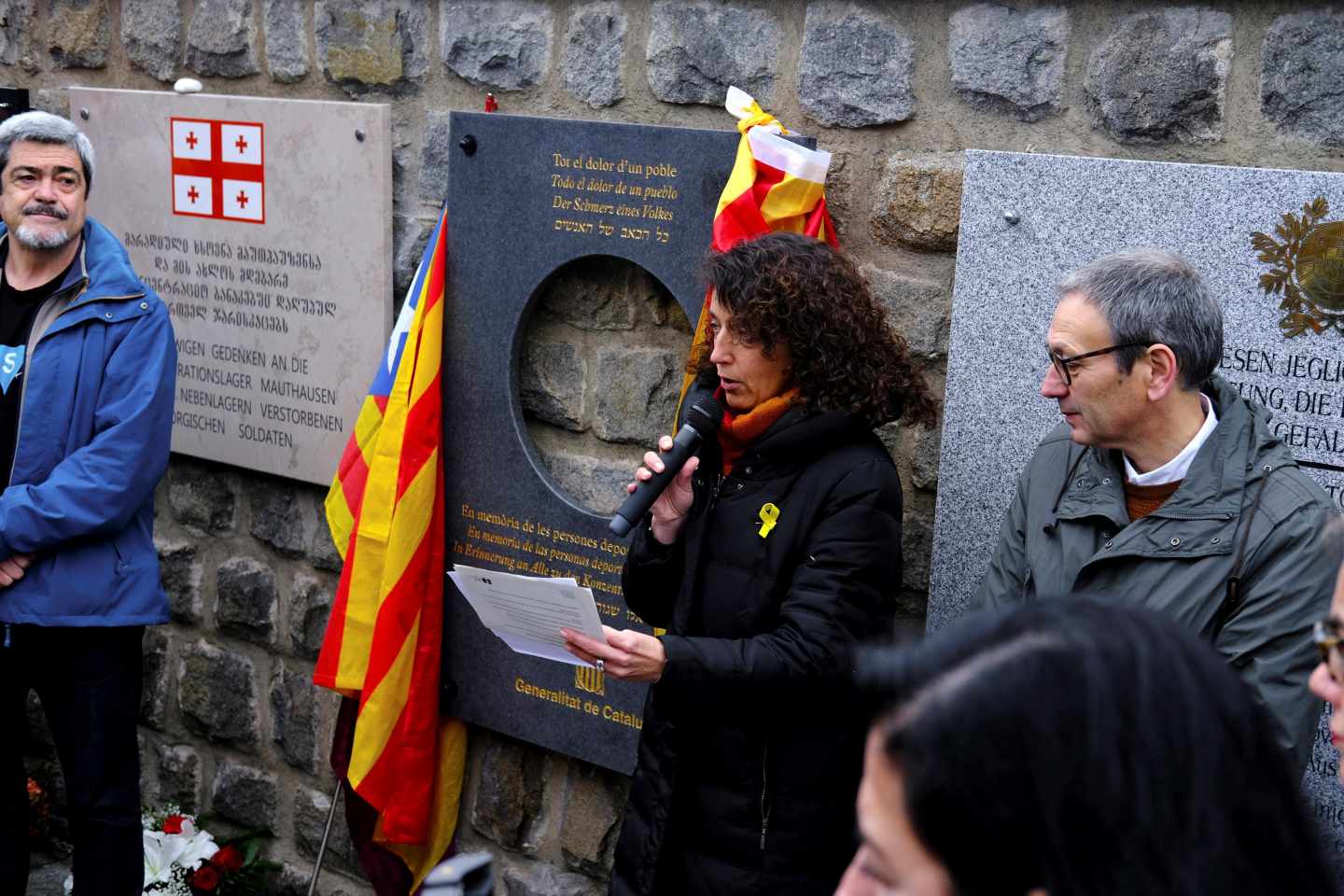 La directora general de Memoria Democrática de la Generalitat, Gemma Domènech, durante su discurso en Mauthausen.